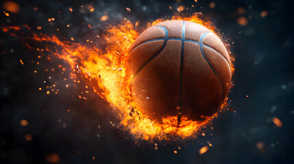 Fototapeta premium basketball ball with fiery explosion and sparks background for sports energy concept