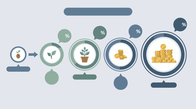 Financial growth infographic from seed to coin stack