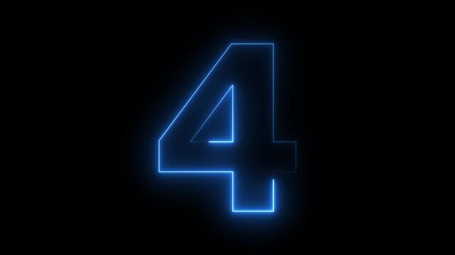 Number 4 four - animated light outline on black background 4k video.