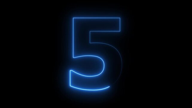 Number 5 five - animated light outline on black background 4k video.