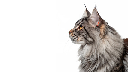 Beautiful fluffy maine coon cat profile domestic pet isolated on transparent background cut out © 1png-stock