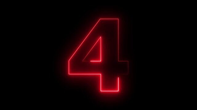 Number 4 four - animated light outline on black background 4k video.