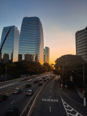 Fototapeta premium Sao Paulo Corporate Towers and highway traffic, in Villa Olympia, Sao Paulo, Brazil.