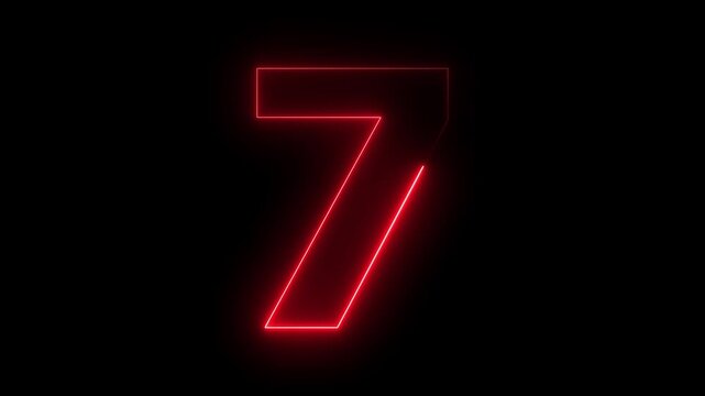 Number 7 seven - animated light outline on black background 4k video.