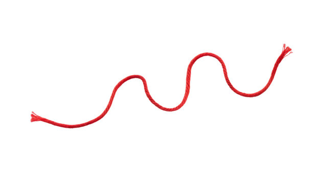 Wavy red string line, curved cord squiggle on white, abstract minimal ribbon stroke for design and decoration concepts isolated PNG with Transparent Background