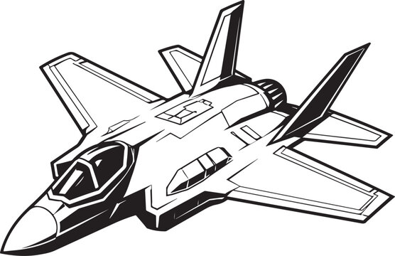 F-35 Lightning II Fighter Jet Silhouette Black and White Vector Illustration