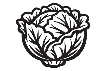 Obraz premium Minimalist black and white vector illustration of lettuce with vegetable illustration vegetarian ingredient nutrition freshness