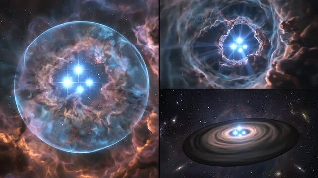 A glowing cluster of stars inside a vibrant cosmic nebula cloud