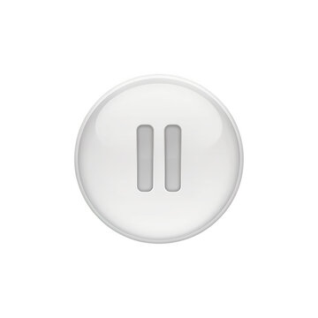 Glossy round pause button symbol with subtle shadow isolated on transparent background