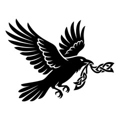 Fototapeta premium Norse raven carrying small Celtic knot vector