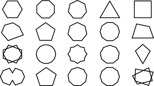 Set of various geometric shapes and polygons transparent background