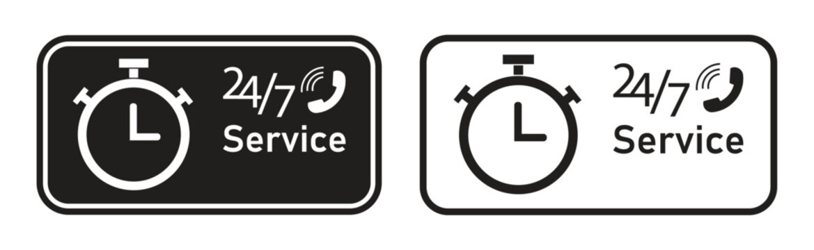 24/7 Customer Service and Support Stopwatch Icon Set