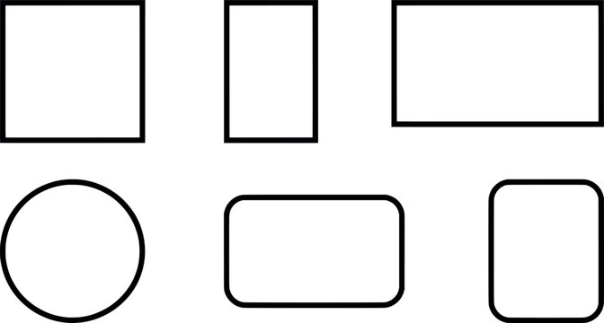 Set of simple geometric frames and shapes, including squares, rectangles, and circles with rounded corners transparent background