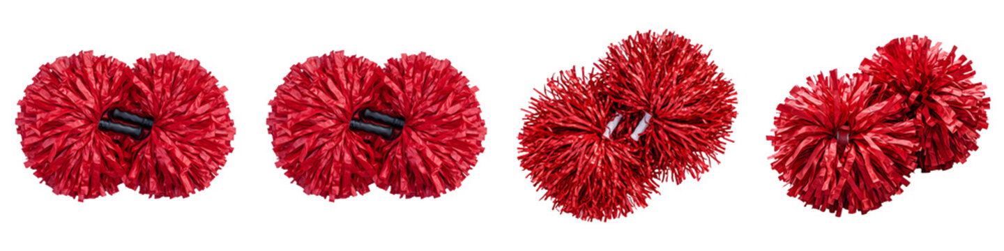 Red Cheerleading Pom-Poms: Pair of Vibrant Fluffy Cheer Poms with Comfortable Handles, Essential Accessories for Sports Team Spirit and Dance Performance