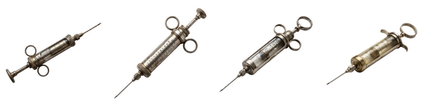 Vintage Metal Syringes: Antique Reusable Medical Injectors for Historical Collections, Medical Museum Displays, and Retro Healthcare Tool Sets