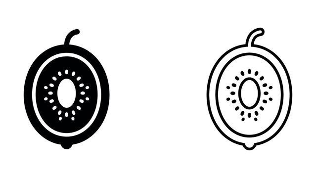 Black and white kiwi fruit icons in outline and solid style