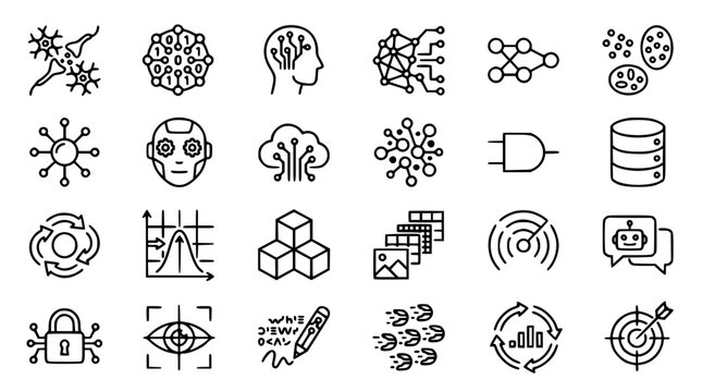 Neural network and big data icons with technology concepts for digital innovation