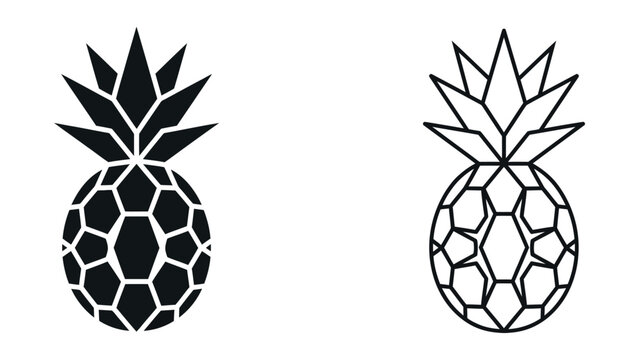 Two black and white pineapple icons with geometric patterns side by side on white background