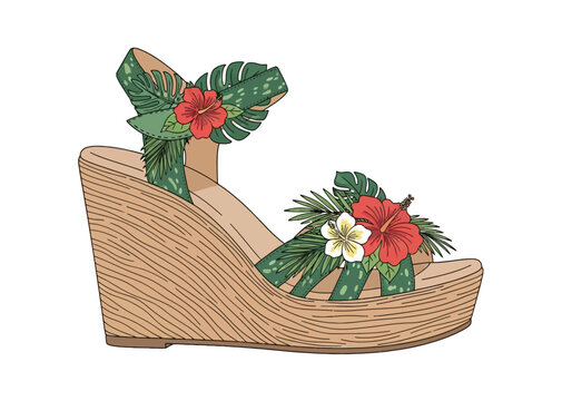 Tropical Floral High Heel Vector Wedge Sandal