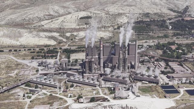 Drone Footage of Cayirhan Thermal Power Plant in Nallihan Ankara Turkey Showing Industrial Energy Infrastructure and Cooling Towers