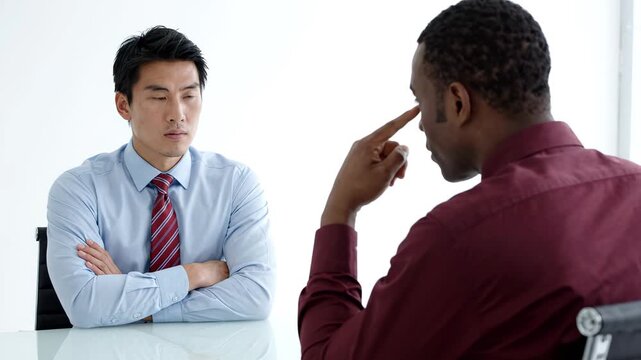 Two Businessmen Having Serious Discussion in Office Meeting