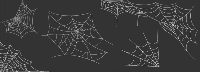 Gothic web silhouettes, border for decoration, creepy web hanging set on dark background. Spider web halloween frame. Halloween cobwebs, corner web collection © Alyona