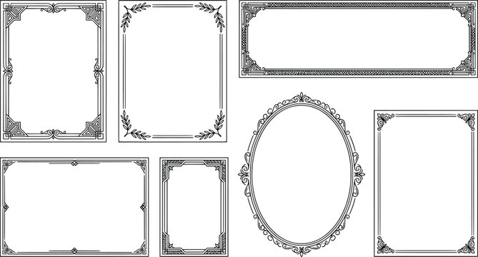 Collection of decorative vintage style picture frames transparent background