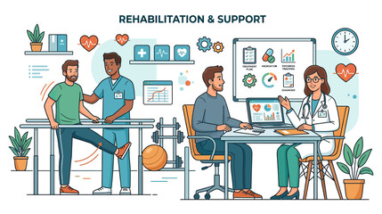 Naklejka premium Physical Therapy and Medical Care Illustration