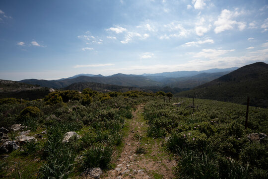 Mountain Trail Landscape Under Blue Sky
