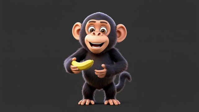 Playful monkey character holding banana with cinematic lighting and subtle motion for advertising