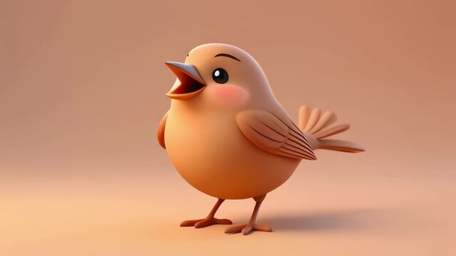 Small bird singing joyfully during golden hour against a warm soft background with subtle camera zoom