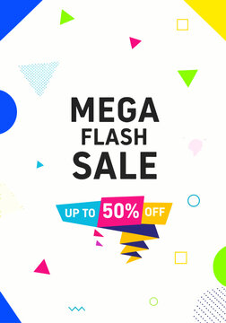 Mega Sale Marketing Flyer with Bright Colorful Vector Decorations