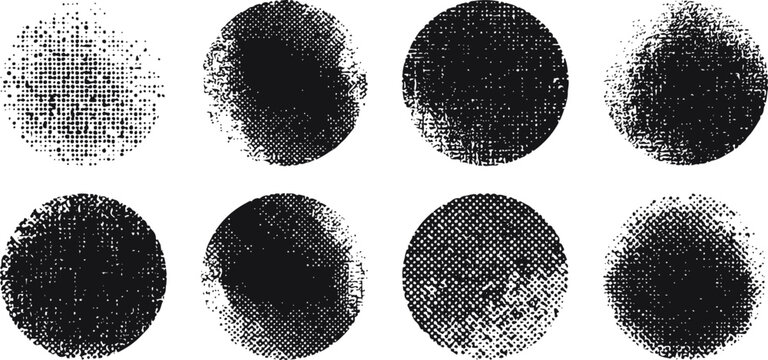 Black halftone distressed circle stamp textures
