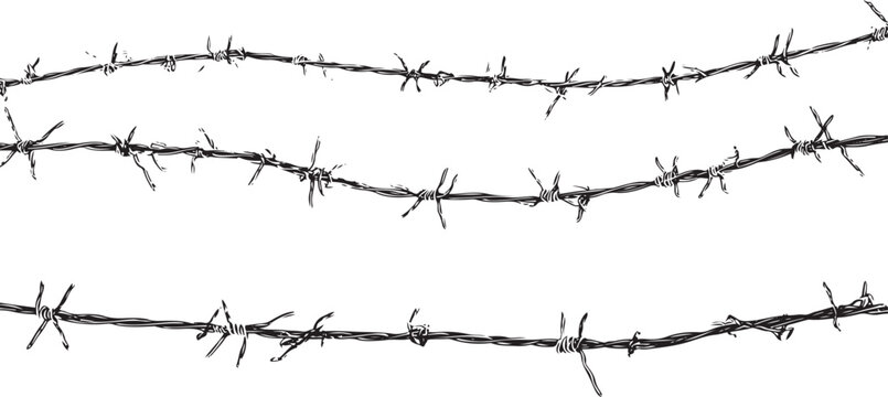 Black barbed wire fence vector silhouette