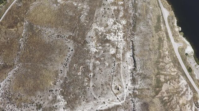 Drone Footage of Juliopolis Necropolis in Cayirhan Nallihan Ankara Turkey Showing Roman Byzantine Tombs and Archaeological Terrain