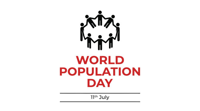 World Population Day vector illustration, 11th July global awareness banner, people holding hands in a circle icon, demographic community concept