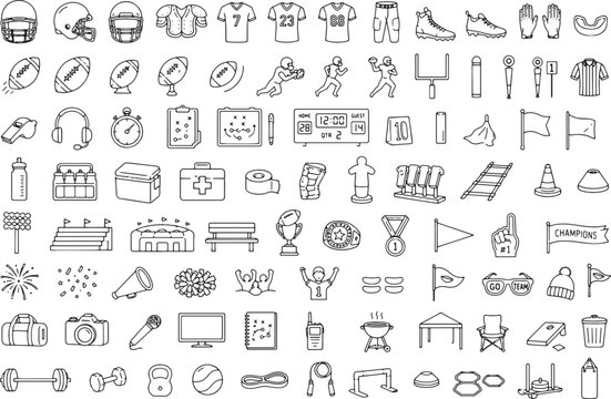 	Football Elements Doodle Line Art Collection