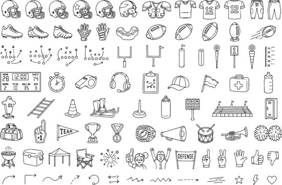 	Football Elements Doodle Line Art Collection