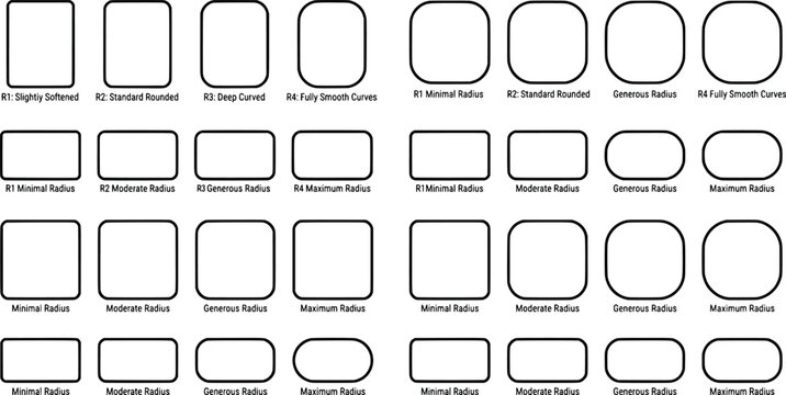 Set of rounded rectangle shapes with various corner radii transparent background