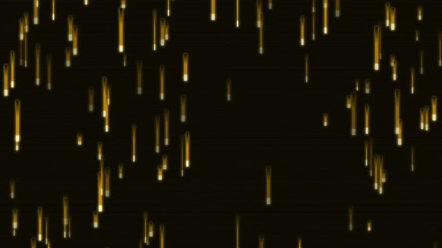 Abstract golden glowing vertical lines falling on a dark background