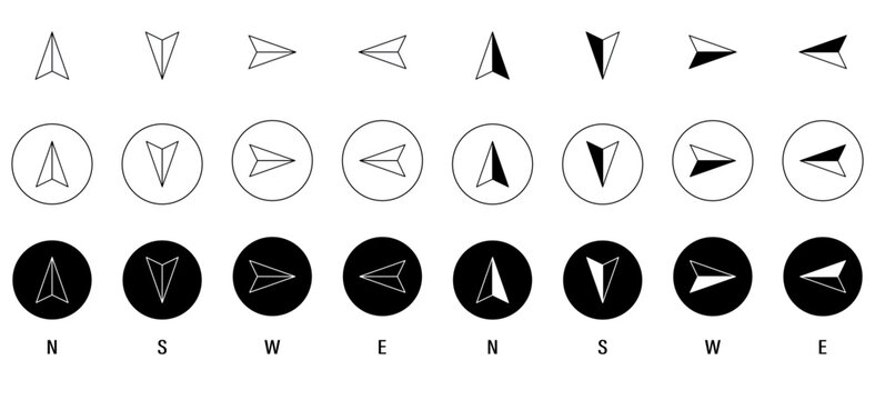 Compass Direction Navigation Arrow Icons Set in Flat Stroke Circular Design