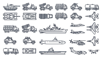 Military Vehicle and Aircraft Icon Set © Dhiyak