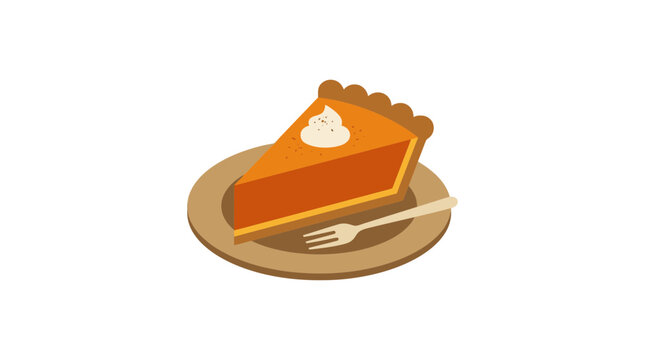 A single slice of pumpkin pie served on a plate with a fork.