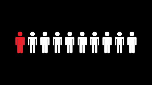 One out of ten people animation on transparent background highlighting statistical comparison population ratio and demographic concept alpha channel