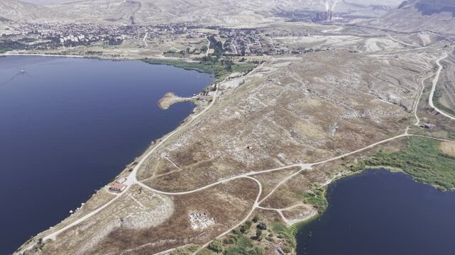 Drone Footage of Juliopolis Necropolis in Cayirhan Nallihan Ankara Turkey Showing Roman Byzantine Tombs and Archaeological Terrain