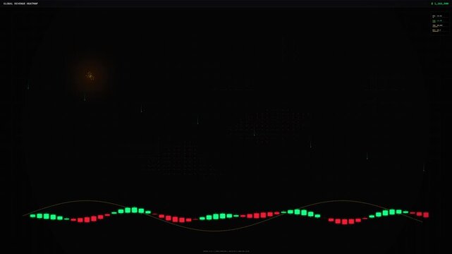 Animated financial heatmap on dark background with business growth