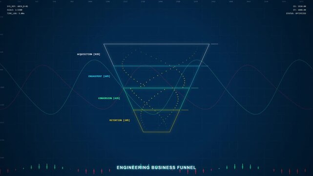 Rising business funnel animation with technology background