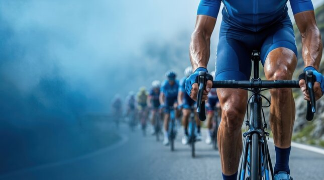 A professional road cyclist leading a fast-moving peloton during a championship race, captured in an intense moment of high-speed competition on a scenic open road.