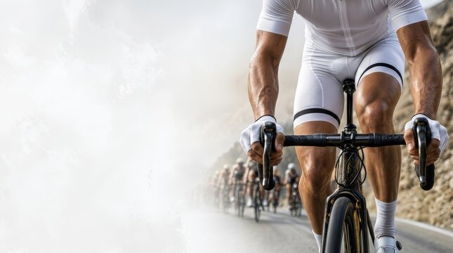 A professional road cyclist leading a fast-moving peloton during a championship race, captured in an intense moment of high-speed competition on a scenic open road.