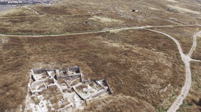 Drone Footage of Juliopolis Necropolis in Cayirhan Nallihan Ankara Turkey Showing Roman Byzantine Tombs and Archaeological Terrain